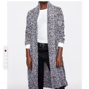 Zara Knit Cardigan Long Multicolor Sequin Accent Sweater Size Medium